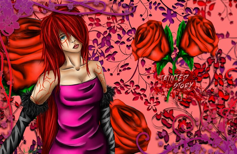 Red-haired woman with roses
