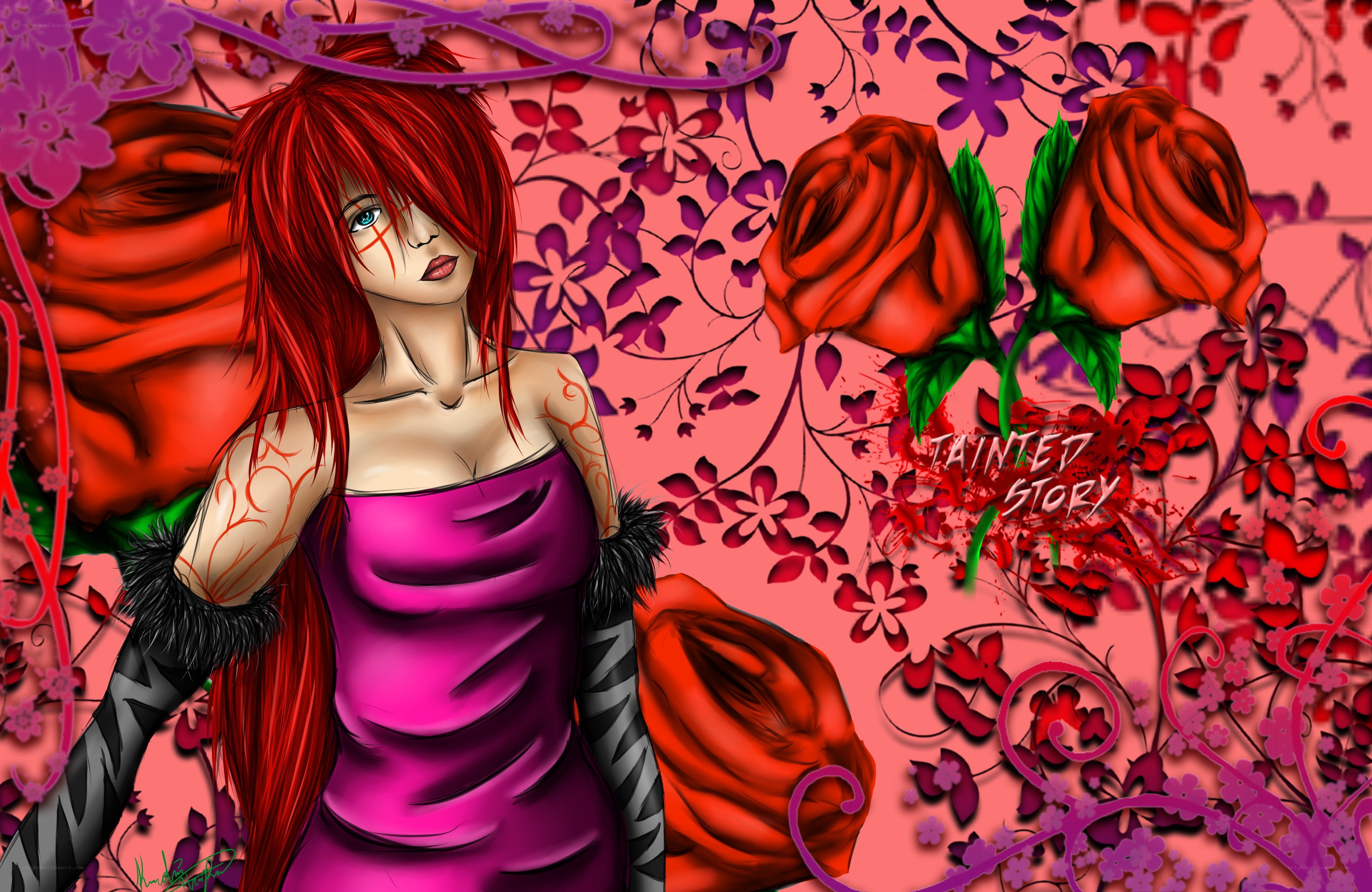 Red-haired woman with roses