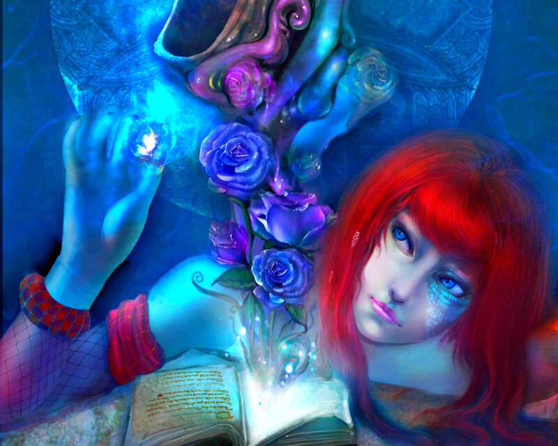 Red-haired Woman with Roses — Blue
