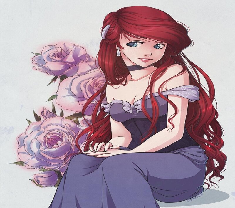 Red-haired Woman with Roses — Purple