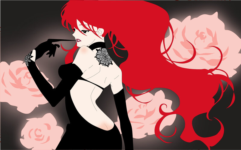 red-haired woman with roses