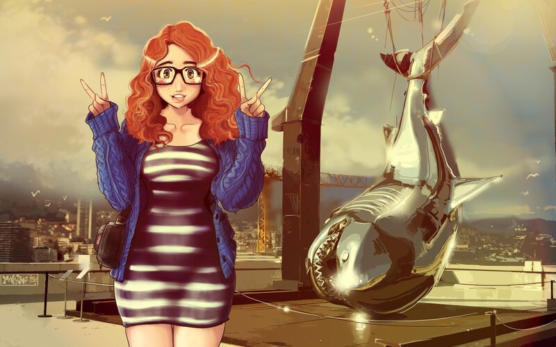 Red-haired Woman with Shark