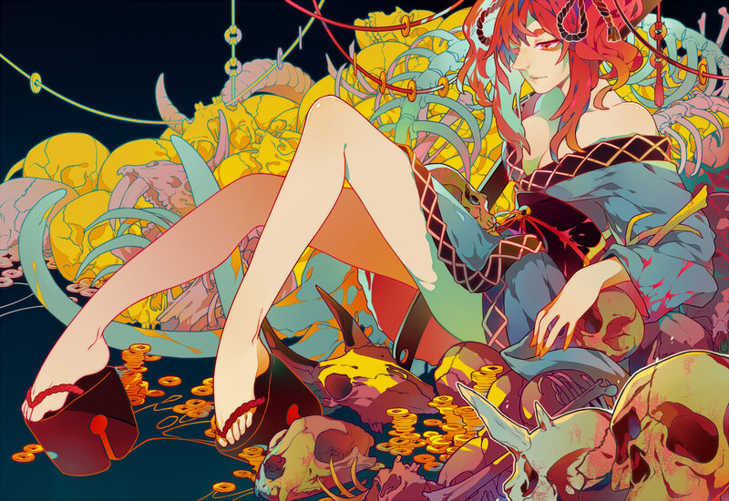 Red-haired Woman with Skulls