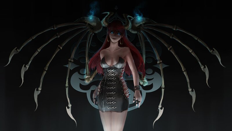 red-haired woman with spider wings