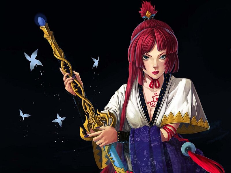 Red-haired Woman with Staff — Black