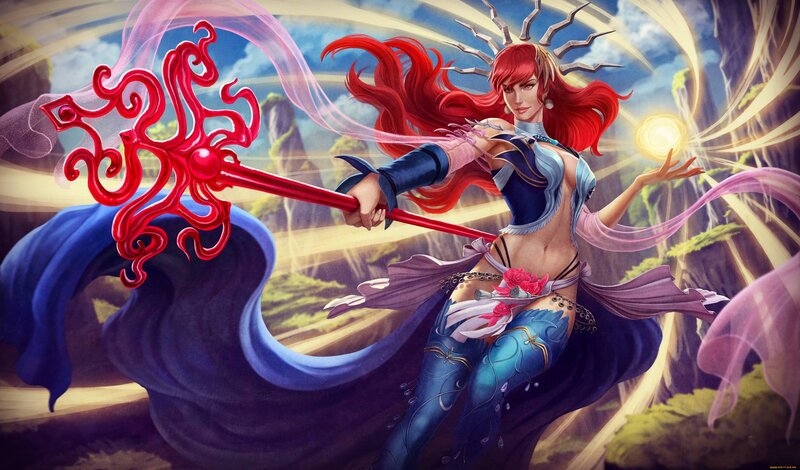 Red-haired Woman with Staff — Blue, Dramatic