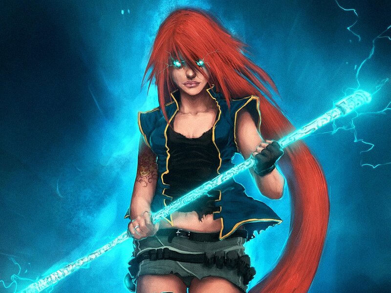 Red-haired Woman with Staff — Blue