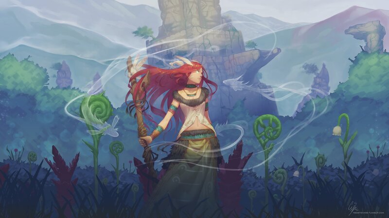 Red-haired Woman with Staff — Green