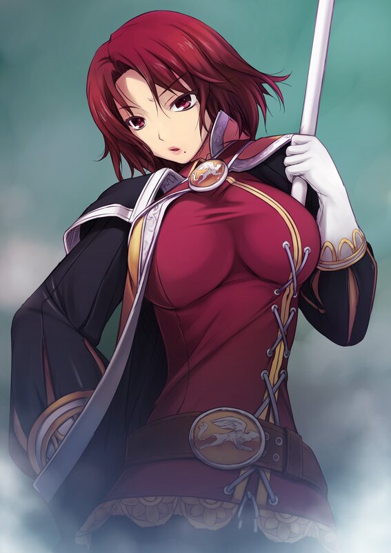 Red-haired Woman with Staff — Red, Dramatic, Anime