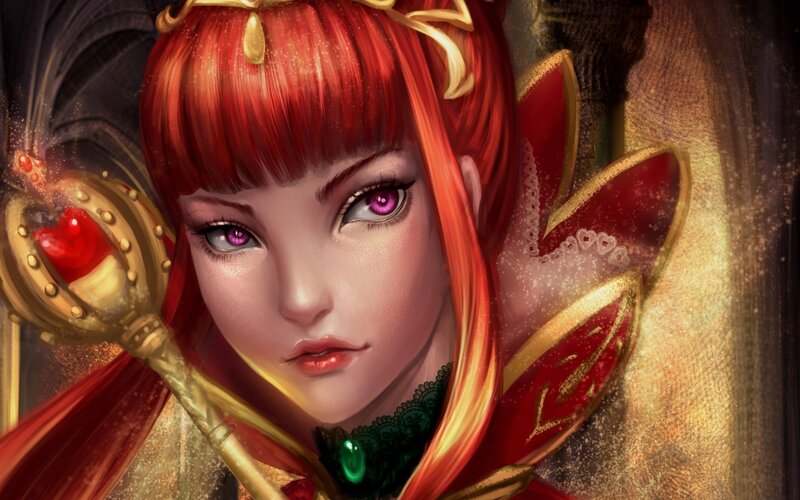 Red-haired Woman with Staff — Red, Dramatic