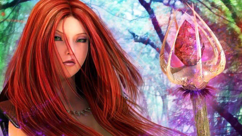 Red-haired Woman with Staff — Red