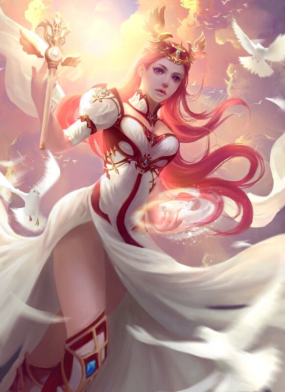 Red-haired Woman with Staff — White, Divine