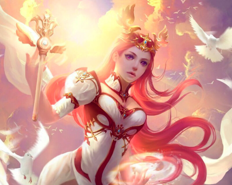 Red-haired Woman with Staff — White
