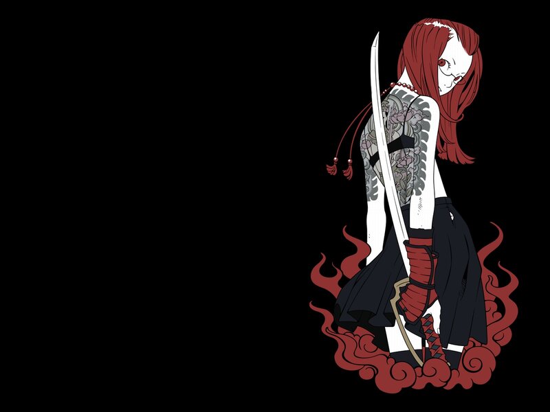 Red-haired Woman with Sword — Black, Dramatic, Anime