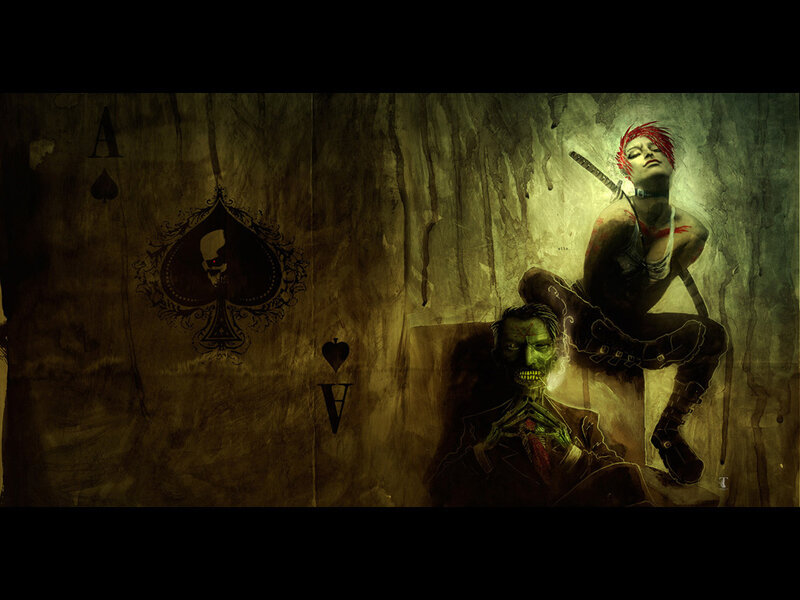 Red-haired Woman with Sword — Green