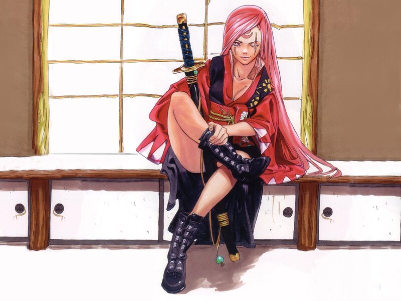 Red-haired Woman with Sword — Red, Calm