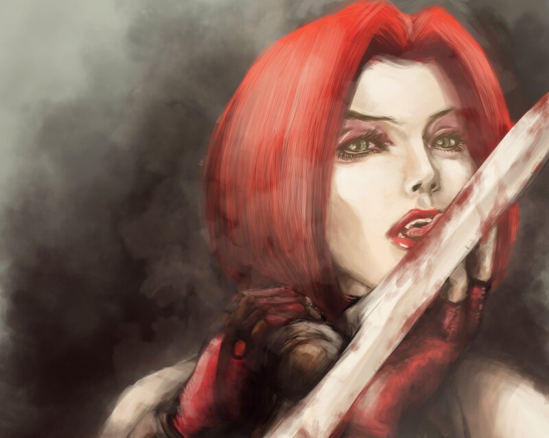 Red-haired Woman with Sword — Red, Dramatic, Digital Art, Blood