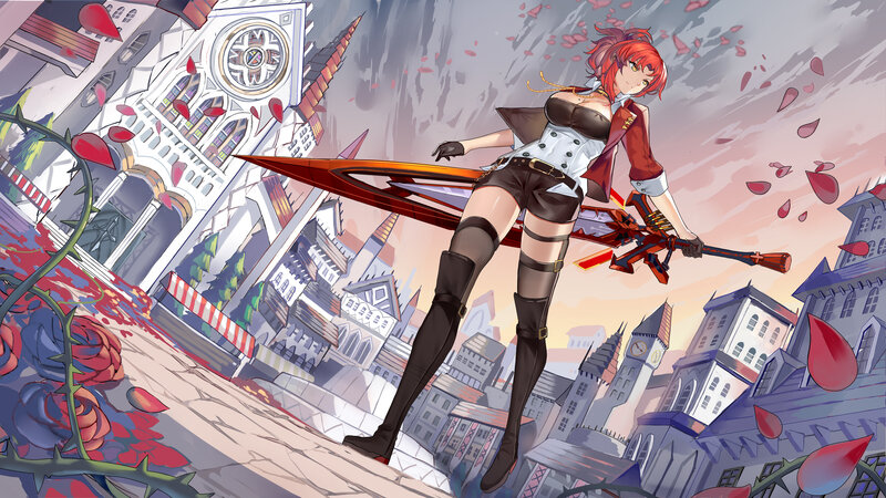 Red-haired Woman with Sword — Red, Dramatic, Sunset