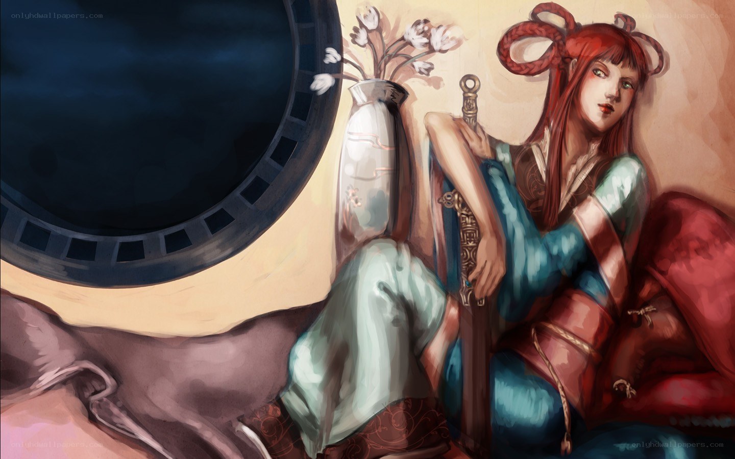 red-haired woman with sword