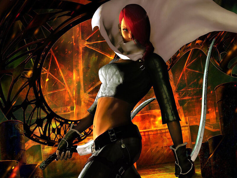 Red-haired Woman with Swords — Black, Dramatic, Digital Art