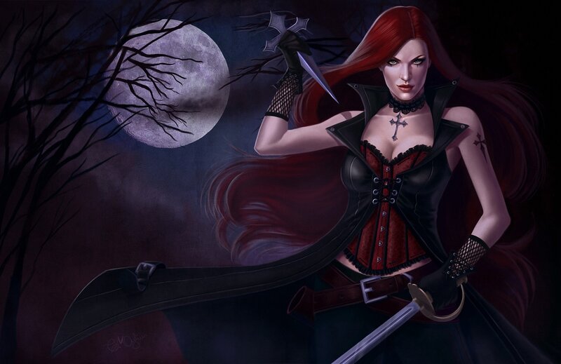 Red-haired Woman with Swords — Black