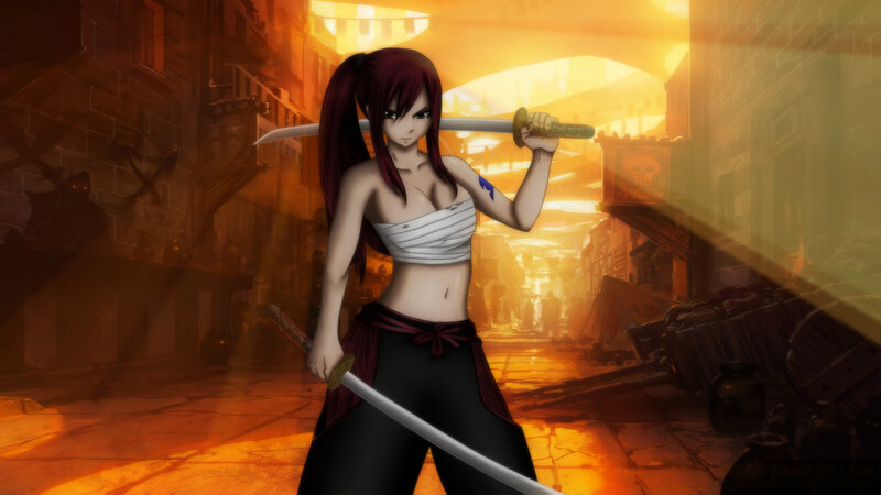 Red-haired Woman with Swords — Orange