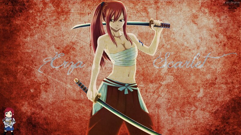 Red-haired Woman with Swords — Red, Dramatic, Anime