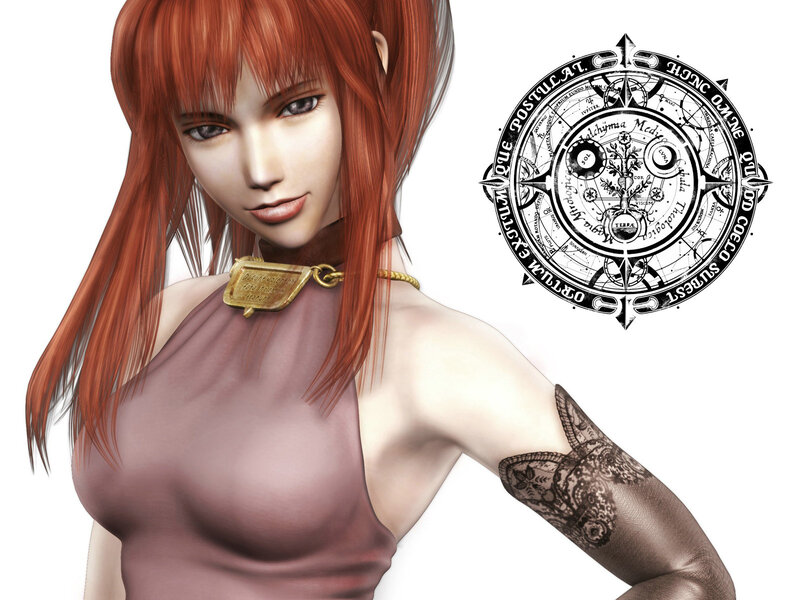 red-haired woman with tattoo