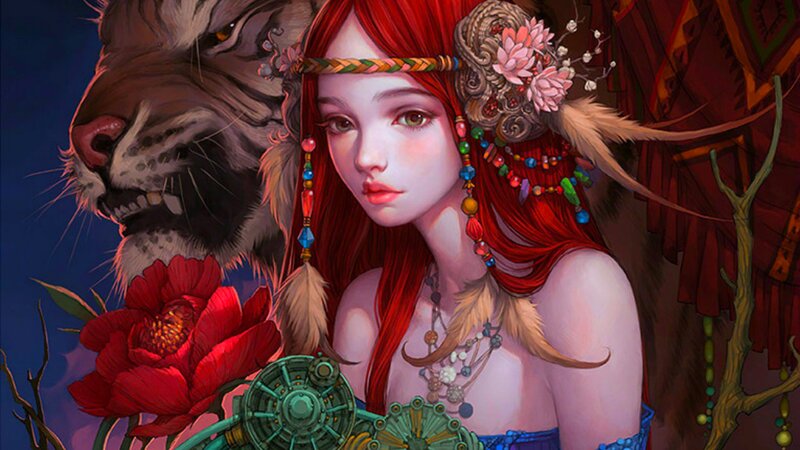 Red-haired Woman with Tiger — Red