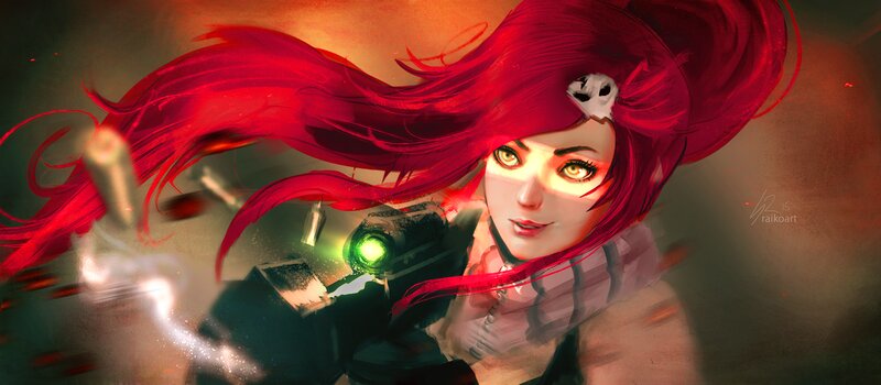 Red-haired Woman with Weapon — Red, Dramatic, Digital Art