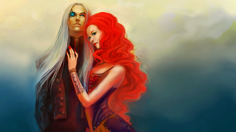Red-haired Woman with White-haired Man