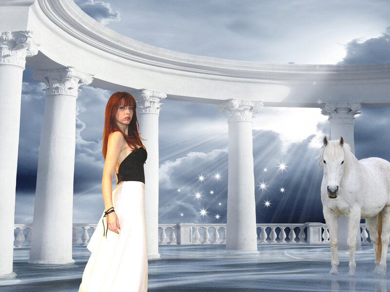 Red-haired Woman with White Horse