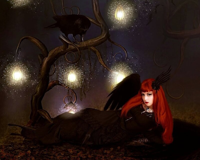 Red-haired Woman with Wings — Black, Dark