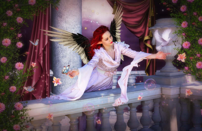 Red-haired Woman with Wings — Pink