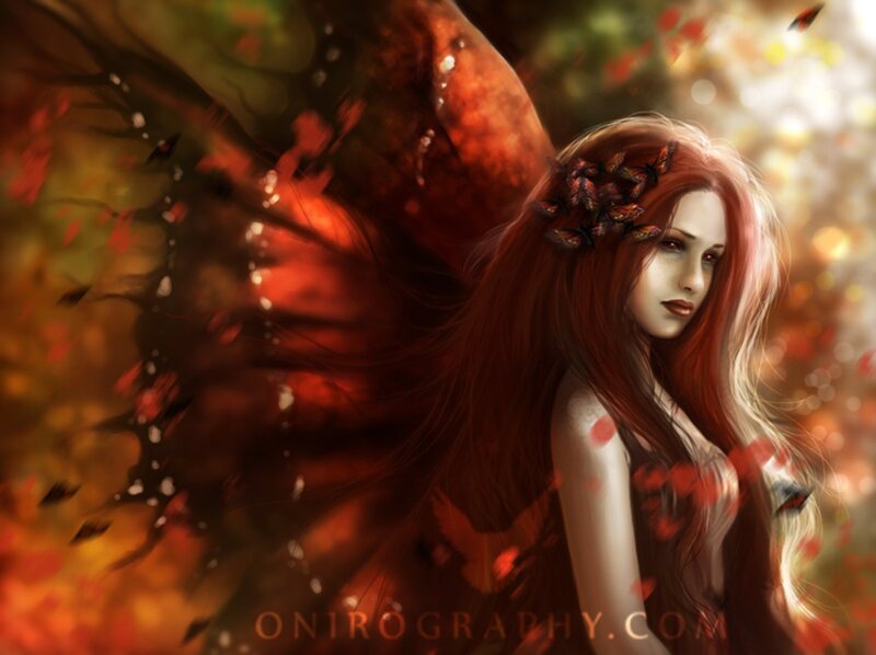Red-haired Woman with Wings — Red, Dramatic, Autumn
