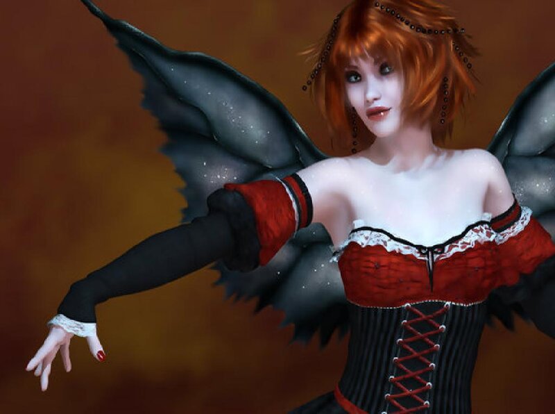 Red-haired Woman with Wings — Red, Dramatic, Digital Art, Corset