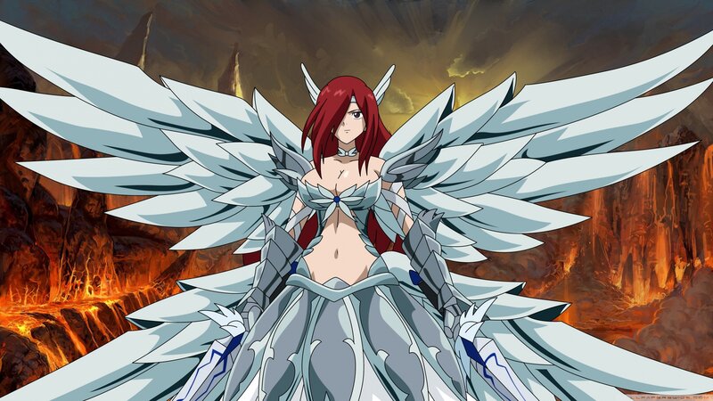 Red-haired Woman with Wings — White, Dramatic, Anime