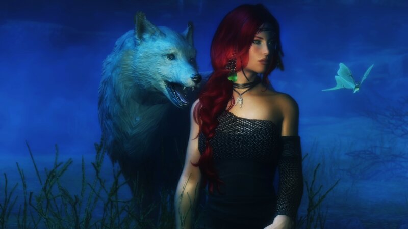 Red-haired Woman with Wolf — Blue