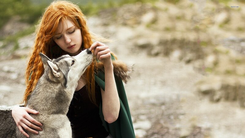 Red-haired Woman with Wolf — Red, Serene