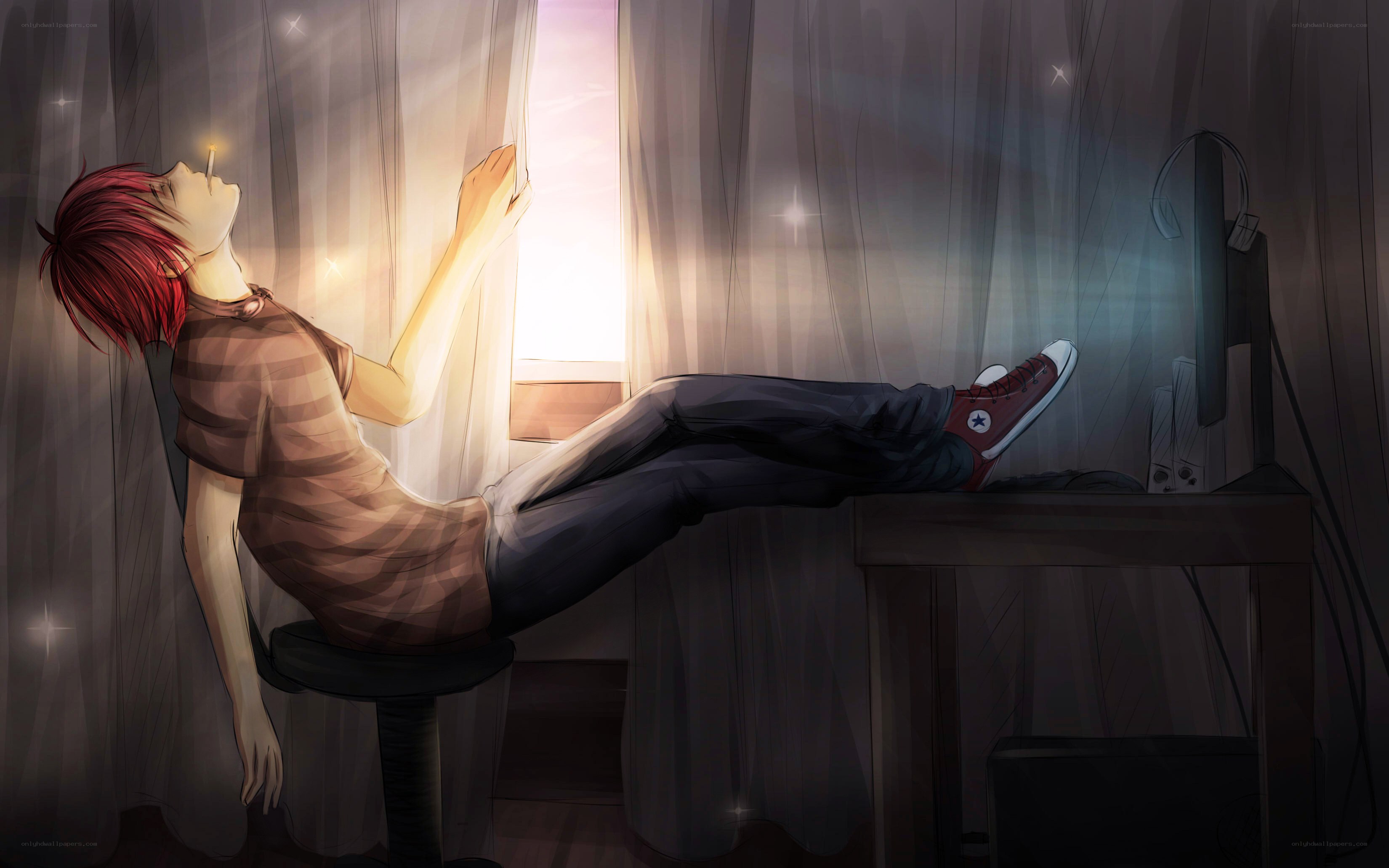 Red-haired youth by the window