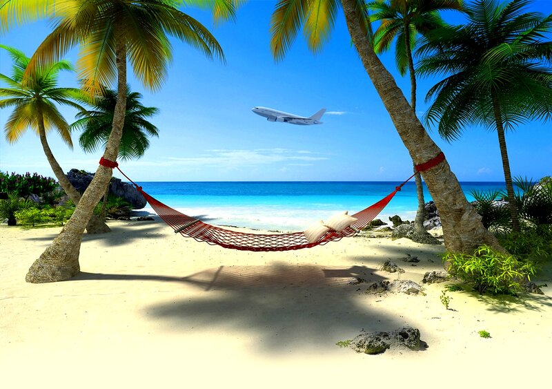 Red Hammock on Beach — Blue