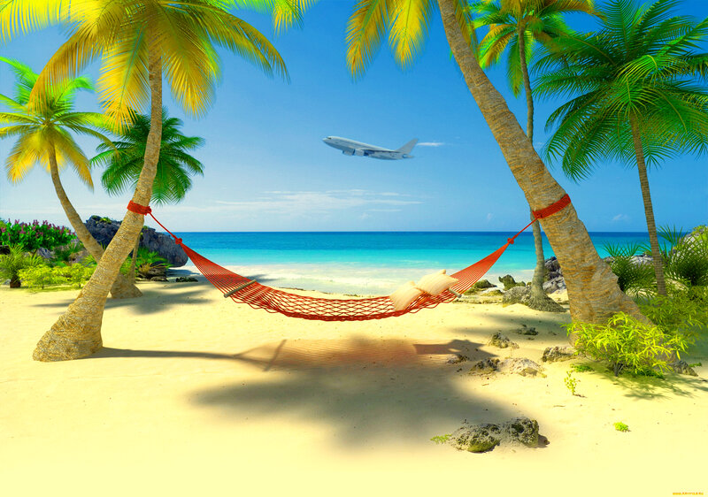 Red Hammock on Beach — Yellow