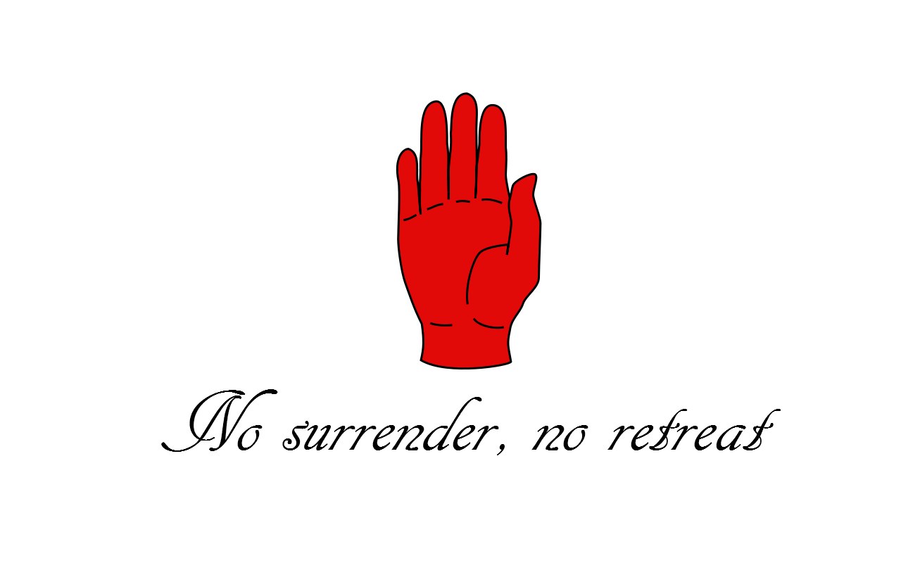 Red hand symbol with motto