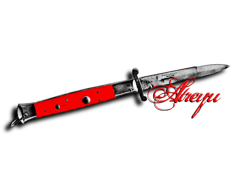 red-handled folding knife