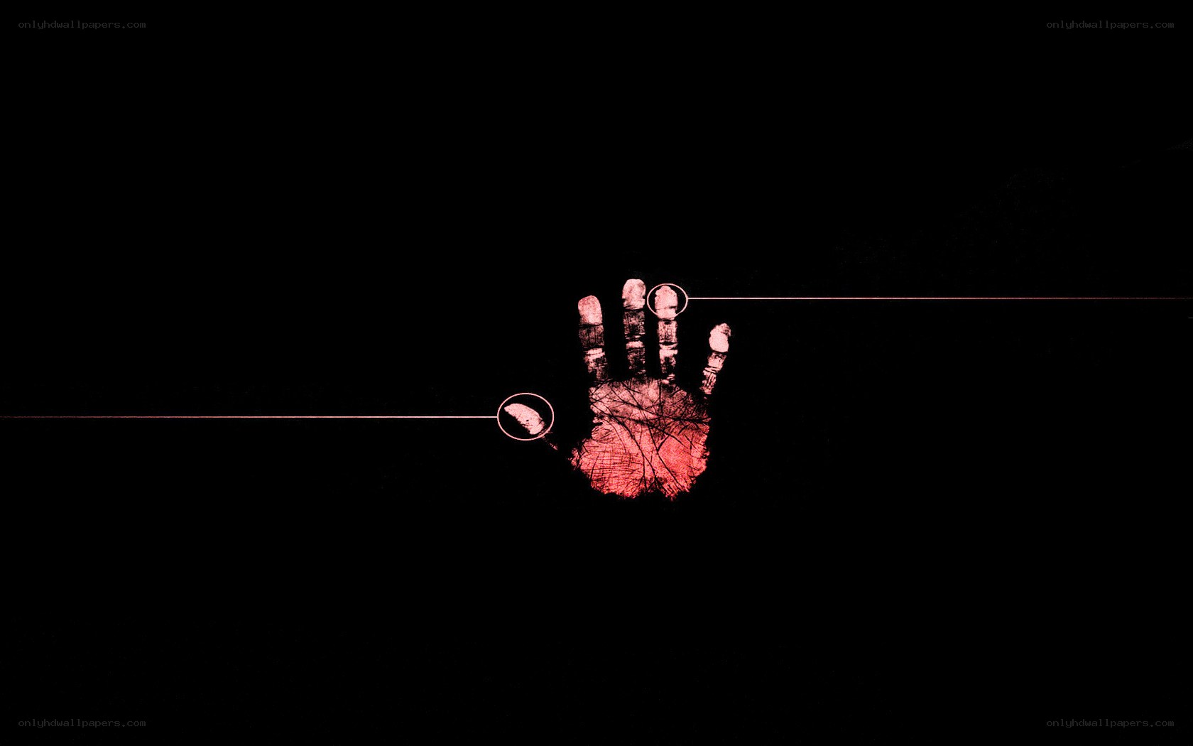 Red handprint with laser lines