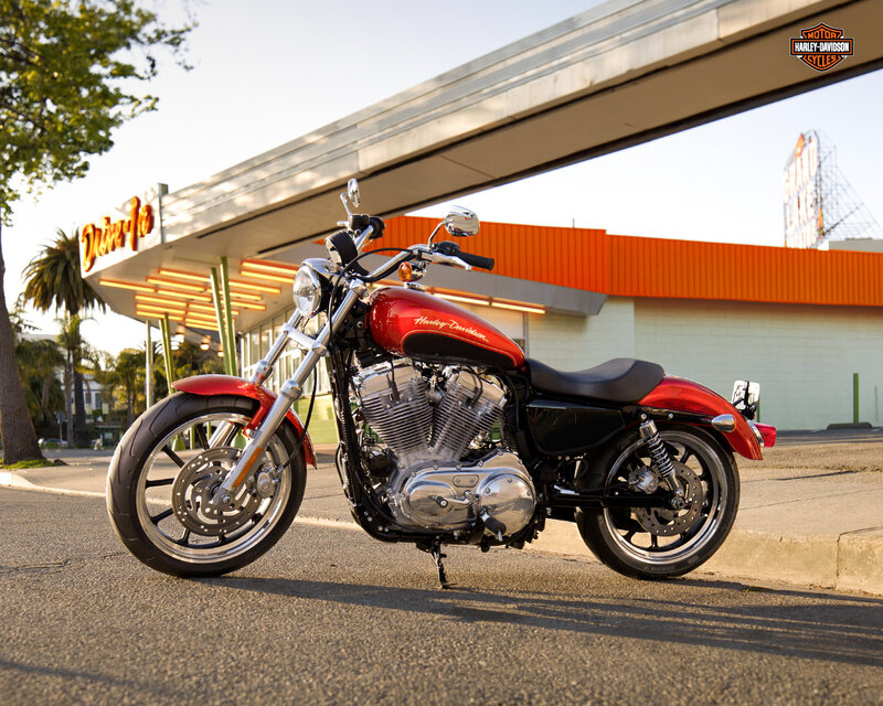 Red Harley-davidson Motorcycle — Calm, Afternoon, Photograph, Drive-in