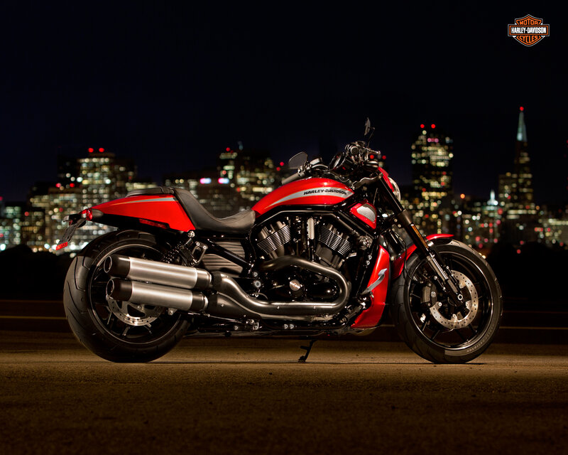 Red Harley-davidson Motorcycle — Dramatic, Night, Photograph, City Skyline
