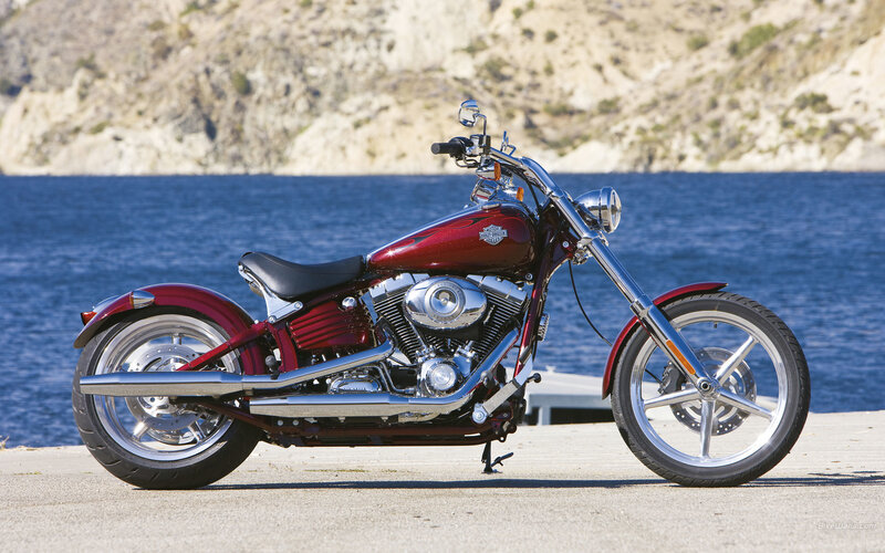 Red Harley-davidson Motorcycle — Serene, Afternoon, Photograph, Lake, Mountain