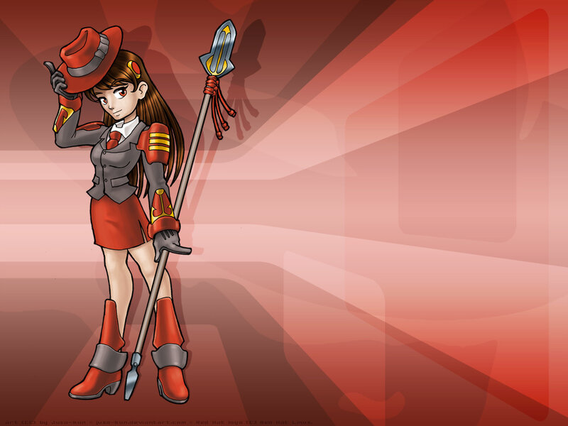 Red Hat girl with spear