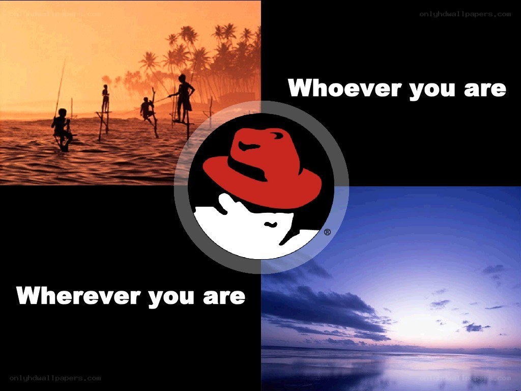 Red Hat logo with scenic backgrounds